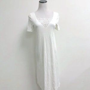 Hanro Switzerland white lace long night gown short sleeve XS New